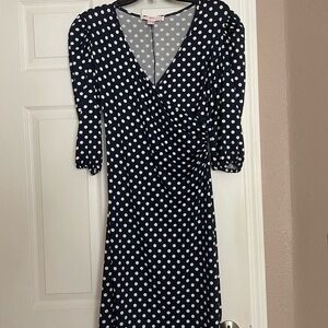 Elegant Navy Polka Dot Long Sleeve Dress